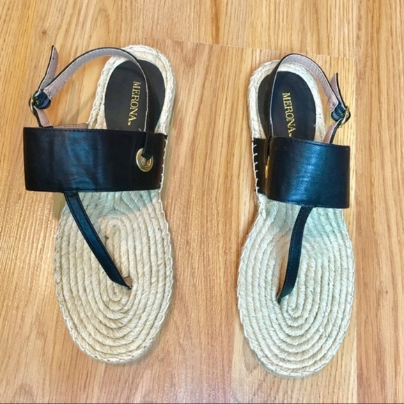 Merona Shoes - Merona Black Leather Espadrille Sandals Size 8